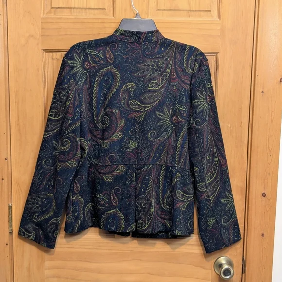 Notations Womens Large Jacket Blazer Green Red Paisley Full Zip Peplum Boho Fall - Picture 5 of 10